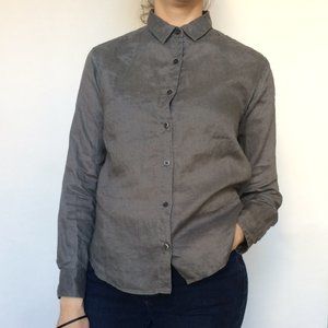 Uniqlo Gray Linen Long Sleeve Button-Down Shirt